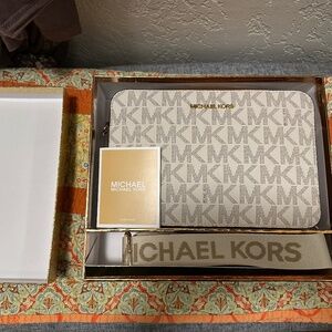 Michael Kors Logo Crossbody Bag in Beige & Brown - FREE SHIPPING